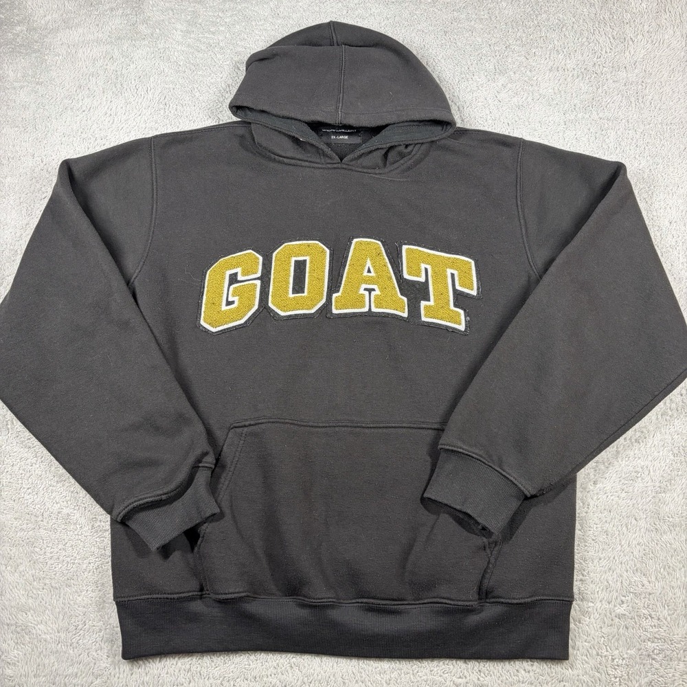 SneakGallery GOAT Hoodie Mens XXL Black Yellow Streetwear Distressing